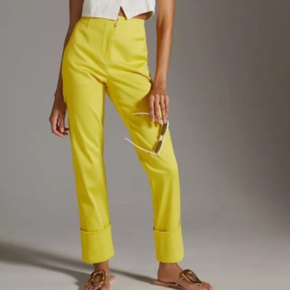 Maeve Pants - Anthropologie Maeve Bright Yellow Woven Cigarette Capri Pants Jeans 2 NWT